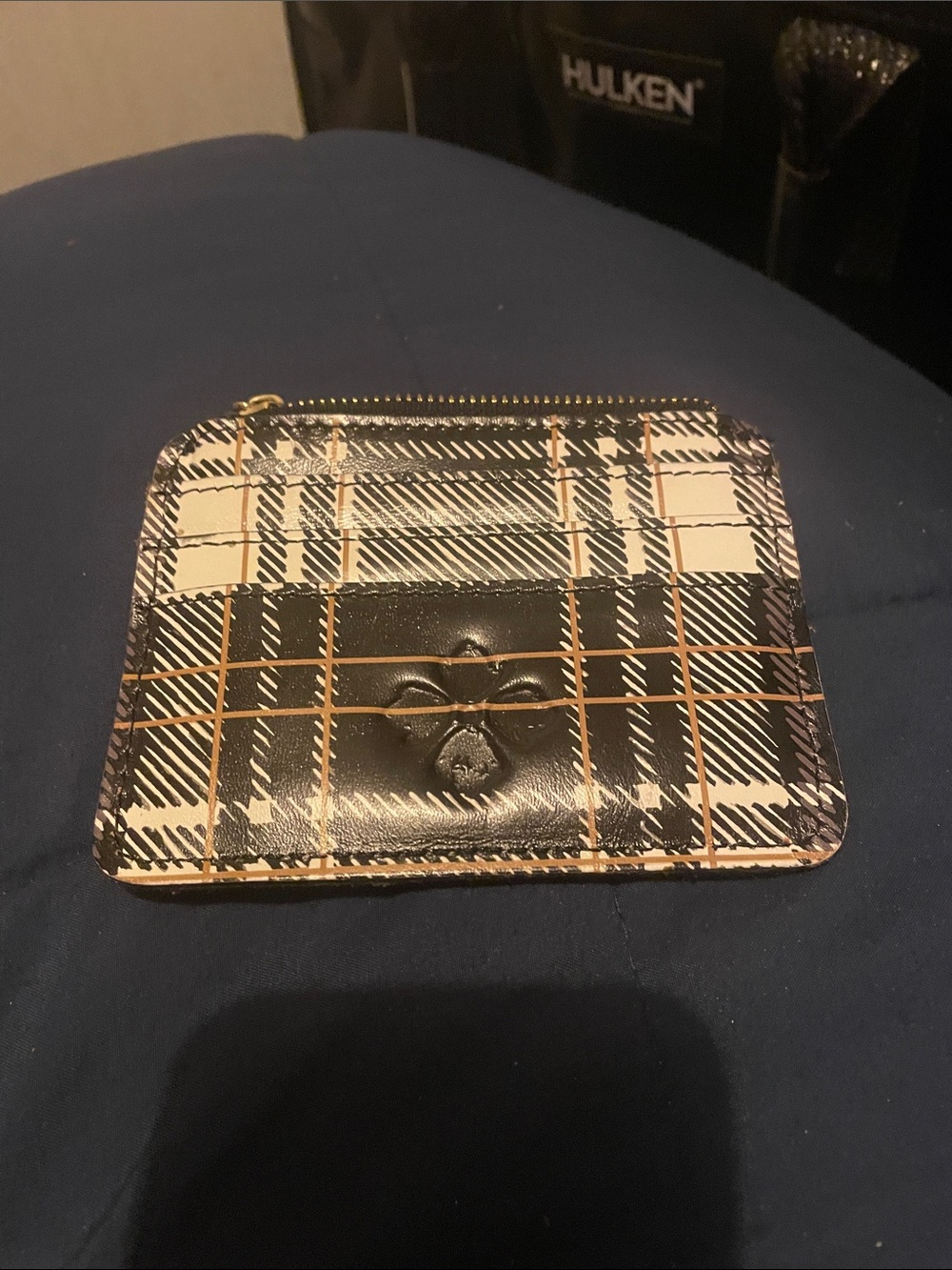 Patricia Nash Black and Cream Plaid Zip Card Wallet